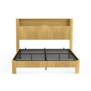 Letto Matrimoniale in Metallo con Testiera Contenitore, Stazione di Ricarica Integrata, Design a Linee Ondulate, Funzionamento Silenzioso, Stile Morbido - Product Image 5
