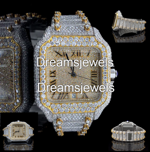 Montre de luxe pour homme, style hip-hop antique, en acier inoxydable VVS, avec affichage analogique en cristal de verre carré, mouvement à quartz, épaisseur 5 mm, date automatique - Product Image 2