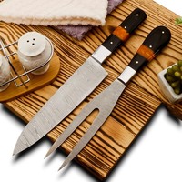 Set Pisau Garpu Profesional Tajam 2 Buah dari Baja Damaskus Industri Buatan Tangan Kustom dengan Pegangan Resin OEM/ODM.