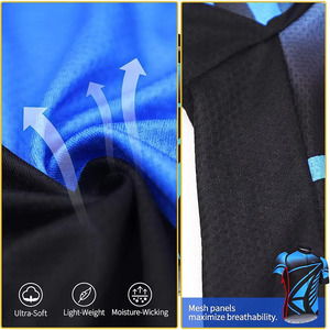 เสื้อจักรยานผู้ชายแบบสั่งทำพิเศษ แขนสั้น สีดำ-น้ำเงิน ลายเรขาคณิต ซิปเต็มตัว ระบายอากาศได้ดี เสื้อปั่นจักรยานสำหรับผู้ใหญ่ เสื้อกีฬา - Product Image 4