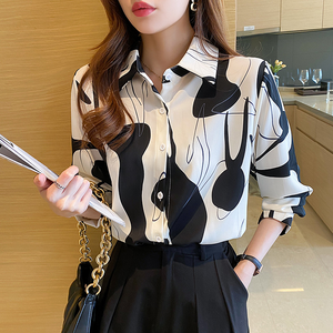 Spring Summer Women's 100% Silk Loose Fit Button Front Woven <b>Blouses</b> New Chic Printing Long Sleeve Shirts Tops - Product Image 4