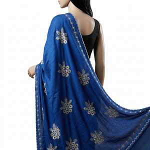 Écharpe ethnique en coton bleu pour femme, broderie florale et strass, chaude et respirante, toutes saisons, usage quotidien, fournisseur OEM - Product Image 3
