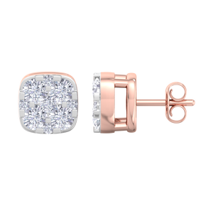 Élégantes boucles d'oreilles clous carrées en or rose serties de diamants, tendance pour femme, bijoux scintillants effet givré, cadeau, vente en gros - Product Image 1
