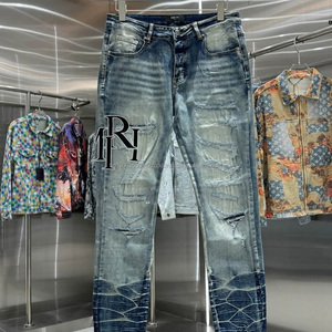 กางเกงยีนส์แนวสตรีทของผู้ชายใหม่ล่าสุดผ้าเดนิมผ้าฝ้ายผสมติดป้าย - Product Image 5