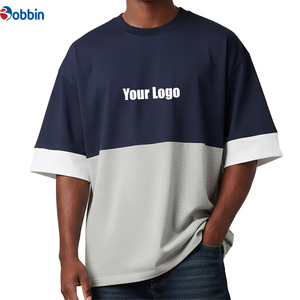 Camiseta de hombre de moda con bloques de color, logo frontal tejido, manga corta, cuello redondo y ribete en contraste, estilo casual. - Product Image 4