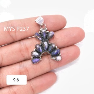 จี้เงินแท้ 925 ประดับพลอยสีม่วงดาเลียและเทอร์ควอยซ์ ราคาขายส่งแบบคลาสสิก เครื่องประดับจี้เงินแบบคลาสสิก - Product Image 2