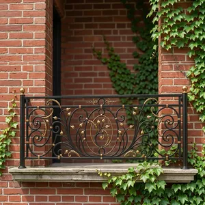 Luxury Brass and Iron Balcony Hand <b>Railing</b> with Elegant Floral Patterns and Golden Decorative Accents Wall mounted durable - Product Image 6