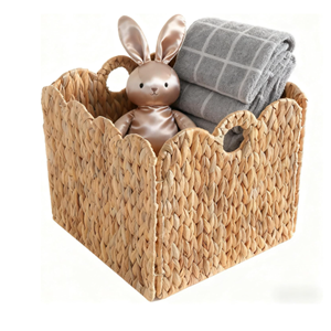 Eco-Friendly Foldable Water Hyacinth <b>Storage</b> <b>Basket</b>, Sacalloped Organizing <b>Basket</b> For Home Vietnam Wholesale Supply - Product Image 4