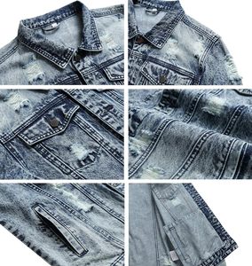 Blouson en jean premium pour homme, délavé vintage, en coton, boutonné, style streetwear décontracté, vêtement d'extérieur, personnalisable OEM ODM, vente en gros - Product Image 4