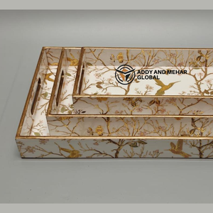 ชุดถาดเสิร์ฟลายเรขาคณิตสีขาว 3 ชิ้น ทำจาก MDF และกระดาษ ถาดซ้อนกันได้ สำหรับตกแต่งบ้านสไตล์โมเดิร์นและใช้เสิร์ฟ - Product Image 2