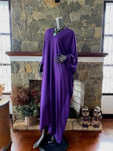 Robe caftan en rayonne violette teinte à la main, taille plus, col en V, coupe décontractée, vêtements de détente - Product Image 4