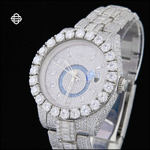 Montre de luxe pour homme en quartz moissanite, bracelet en acier inoxydable incrusté de diamants, verre 20 mm, mouvement ETA, date, montre tendance - Product Image 4