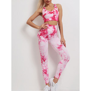 Women 2 Piece <b>Tie</b> <b>Dye</b> Yoga <b>Set</b> Crew Neck Long Sleeve Crop Top High Waist Full Length Leggings Spandex Polyester Four-Way Stretch - Product Image 2