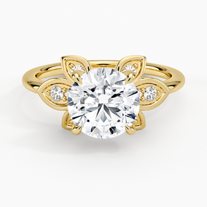 Bague de fiançailles en diamant de laboratoire taille ronde, or jaune 14 carats, motif floral inspiré de la nature, pour femme, pour mariage et fête - Product Image 1