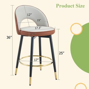Sgabello da Bar Girevole a 360 Gradi, Comodo e Moderno, in Pelle PU Marrone Grigio Chiaro, Liscio ed Elegante - Product Image 4
