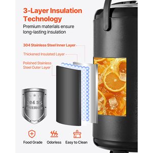 Dispenser di Bevande Isolato da 5L in Acciaio Inox, Erogatore Termico con Display della Temperatura, Materiale PC, Refrigerazione a Ghiaccio - Product Image 4