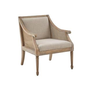 Fauteuil rembourré de style français à dossier haut en bois massif sculpté indien, avec revêtement en coton et pieds en bois, style moderne antique, Park Gym - Product Image 1