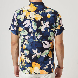 Chemise décontractée à manches courtes pour homme, motif floral, bleu marine, col rabattu, 100% coton popeline, respirante, pour l'été, chemise de plage hawaïenne - Product Image 4