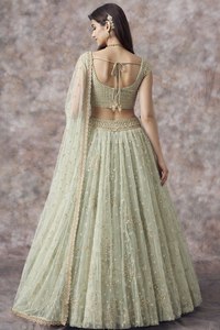 <b>Light</b> Green Embroidered Lehenga Set <b>Net</b> Unstitched Evening Dress Bollywood Wedding Outfit With Dupatta - Product Image 4
