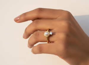 Anillo Apilable Minimalista para Mujer, Hecho a Mano, Oro Sólido de 14k, Perla de Agua Dulce, Diamante Cultivado en Laboratorio, Certificado, Ideal para Regalo - Product Image 3