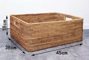 Cesta de Almacenamiento Rectangular de Mimbre Tejido con Asas, Organizador de Cocina Vintage Ecológico - Product Image 3