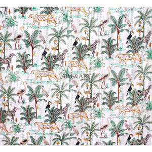 Couvre-lit indien fait main Kantha, 100% coton, imprimé à la main, motif animalier, poids du tissu 220g, origine Rajasthan - Product Image 2