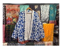 Jaif Textiles Nouvelle veste en coton matelassée réversible faite à la main Kantha, longueur standard, écologique, fermeture à boutons en corne pour femmes