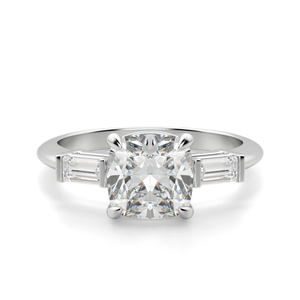 Ensemble de bagues de mariage en argent sterling 925 Coussin de fiançailles plaqué or 2.0 ct Baguette Cut Three White Simulated Lab Grown Gift - Product Image 1