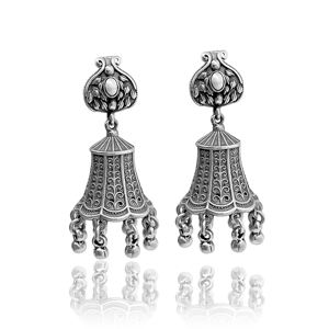 Boucles d'oreilles pendantes Jhumka tribales en argent sterling 925 oxydé, faites à la main, ethniques, vintage, pour fiançailles, mariage, fête, cadeau - Product Image 1