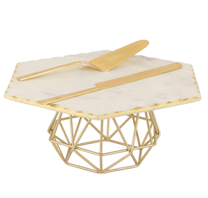 <b>Marble</b> And Brass <b>Cake</b> <b>Stand</b> Hexagon Shape Wire Design <b>Stand</b> Best Selling High quality Brass <b>Cake</b> <b>Stand</b> - Product Image 1