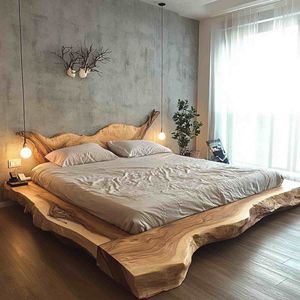 Luxury Suar Slab Wood <b>Platform</b> <b>Bed</b> Solid Teak Live Edge <b>Bed</b> <b>Frame</b> Modern Natural Bedroom Furniture Indonesia - Product Image 1