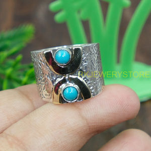 Bague Statement en Argent 925 Fait Main avec Pierre Turquoise pour Femme, Style Vintage Bohème, Large Bande en Laiton, Bijou Artisanal, Cadeau Unisexe - Product Image 5