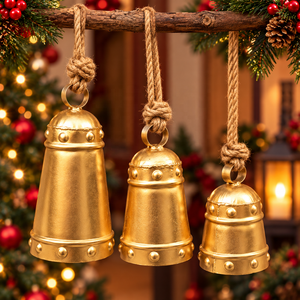 Campanas Metálicas Royal Forge con Bandas Decorativas con Tachuelas y Colgadores de Cuerda Rústicos para un Estilo Festivo Distintivo - Product Image 2