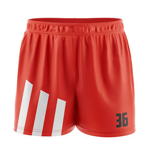 <b>Men</b> <b>Red</b> Solid Sport <b>Shorts</b> Front Logo Mid Elastic Waist White Side Stripes Quick Dry 100% Polyester 80g Digital Printed Summer - Product Image 2