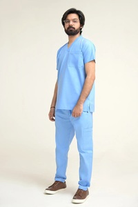 Women's <b>Maroon</b> Short Sleeve Doctor Scrub Set Cotton Polyester Woven Hospital Uniforms Needle Detection Pants Seamless Fusing - Product Image 6