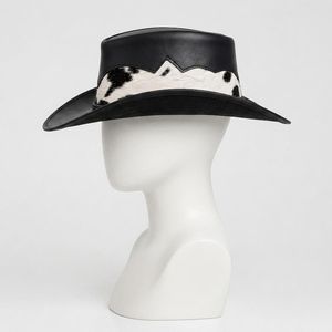 Chapeau de cowboy en cuir noir à motif vache, style western, unisexe, pour l'extérieur, toutes saisons, 56-58 cm, décontracté, adulte - Product Image 4