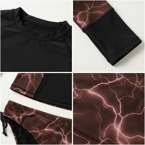 Ensemble Rash Guard Slim Fit pour Femme : Haut à Manches Longues avec Panneaux Contrastants et Imprimé Éclair, et Bas de Bikini - Product Image 5