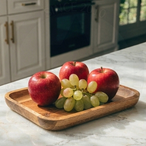 Plateau de service en bois traditionnel plaqué or à motif de fruits pour la cuisine, la salle à manger, la table basse, la décoration du Ramadan et des mariages - Product Image 1