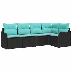 Juego de Sofás de Jardín de Mimbre Sintético Negro de 5 Piezas con Almacenamiento, Colección de Muebles Elegantes para Exteriores - Product Image 2