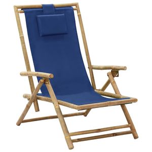 Design rilassante sedia da giardino reclinabile in bambù e tessuto blu Navy - Product Image 1
