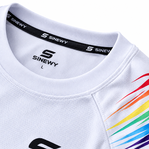 SINEWY ชุดเสื้อฟุตบอลสีขาวสำหรับผู้ชายพิมพ์ลายสายรุ้งแขนสั้นระบายความชื้นได้พอดีตัวสำหรับทุกฤดูกาลชุดกีฬา - Product Image 4