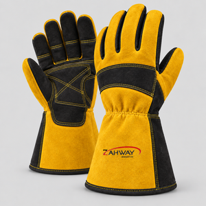 Gants de soudage les plus vendus, gants tactiques en cuir rouge et noir, longueur poignet, durables, pour usage extérieur et hivernal - Product Image 2