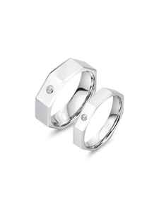 แหวนคู่แต่งงานดีไซน์หกเหลี่ยมประดับเพชร CZ เงินแท้ 925 ชุบทอง 14k สินค้ามาใหม่ ขายส่งเครื่องประดับหมั้น - Product Image 4