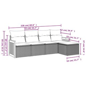 Ensemble de canapés de jardin en rotin noir 4 places, résistant aux intempéries, mobilier d'extérieur au design contemporain, structure en teck - Product Image 3