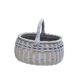 Multicolor Oval Rattan Picnic <b>Basket</b> Pastel Pattern Handcrafted Woven <b>Wicker</b> Fruit Flower <b>Storage</b> Hamper with Fixed High Handle - Product Image 3