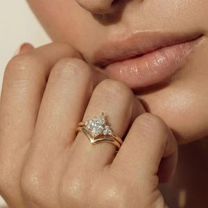 Luxury Marquise Diamond Engagement <b>Ring</b> <b>Set</b> with V-Shape Wedding Band 14K <b>Gold</b> Stackable Fine Jewelry Manufacturer - Product Image 3