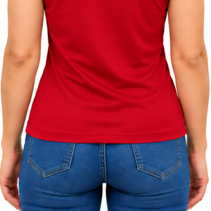 เสื้อโปโลสีแดงสดสำหรับขี่ม้า แขนกุด คอปกปะติด สำหรับผู้หญิง ทรงเข้ารูป เหมาะสำหรับฝึกขี่ม้า รับสั่งทำขายส่ง - Product Image 6