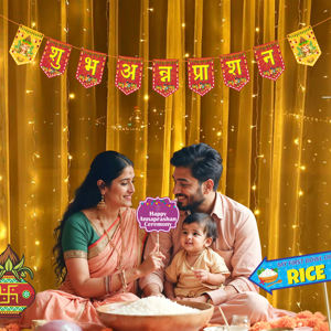 Kit Combinado Premium Rojo Shubh Annaprashan |   17 accesorios para fiestas con luces de hadas |   Conjunto de Decoración Shubh Annaprashan - Product Image 5