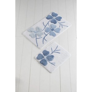 Floral Cotton Bath <b>Mats</b> <b>Set</b> of 2 Rectangle Non-Slip Embroidered Design for Home Use - Product Image 2