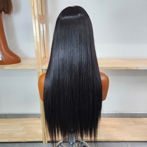 Peluca frontal de cabello virgen vietnamita, larga y lisa, doble densidad, frontal 13x4 sin pegamento, negra, gorra mediana, transparente, 1 pieza - Product Image 1